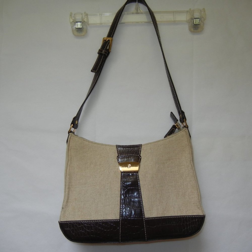 Y2kfashion Ettiene Aigner Purse Shoulder Bag Linen Vegan leather Gold Retro